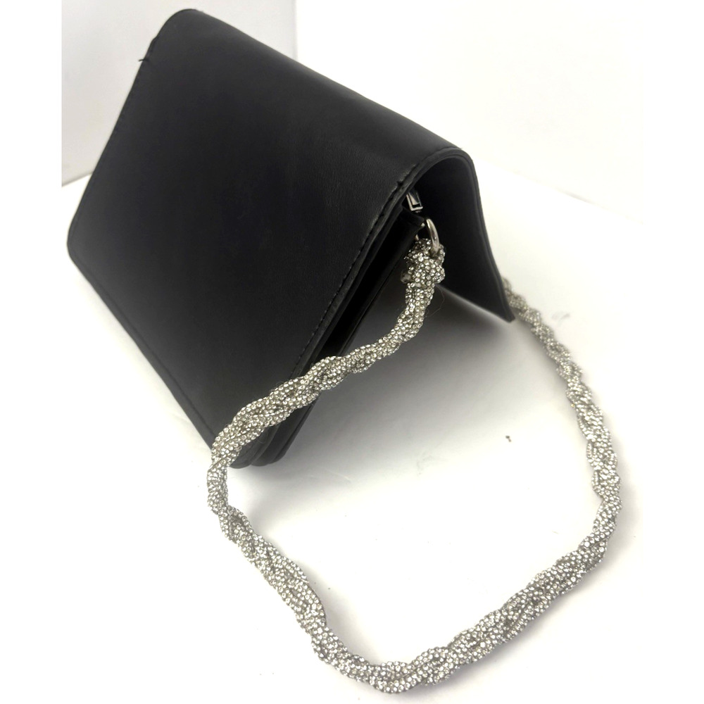 A NEW DAY Black Detachable Crossbody Silver Strap Wallet Card Clutch Purse 5"X8"
